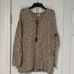 Elegant Tan V-Neck Sweater